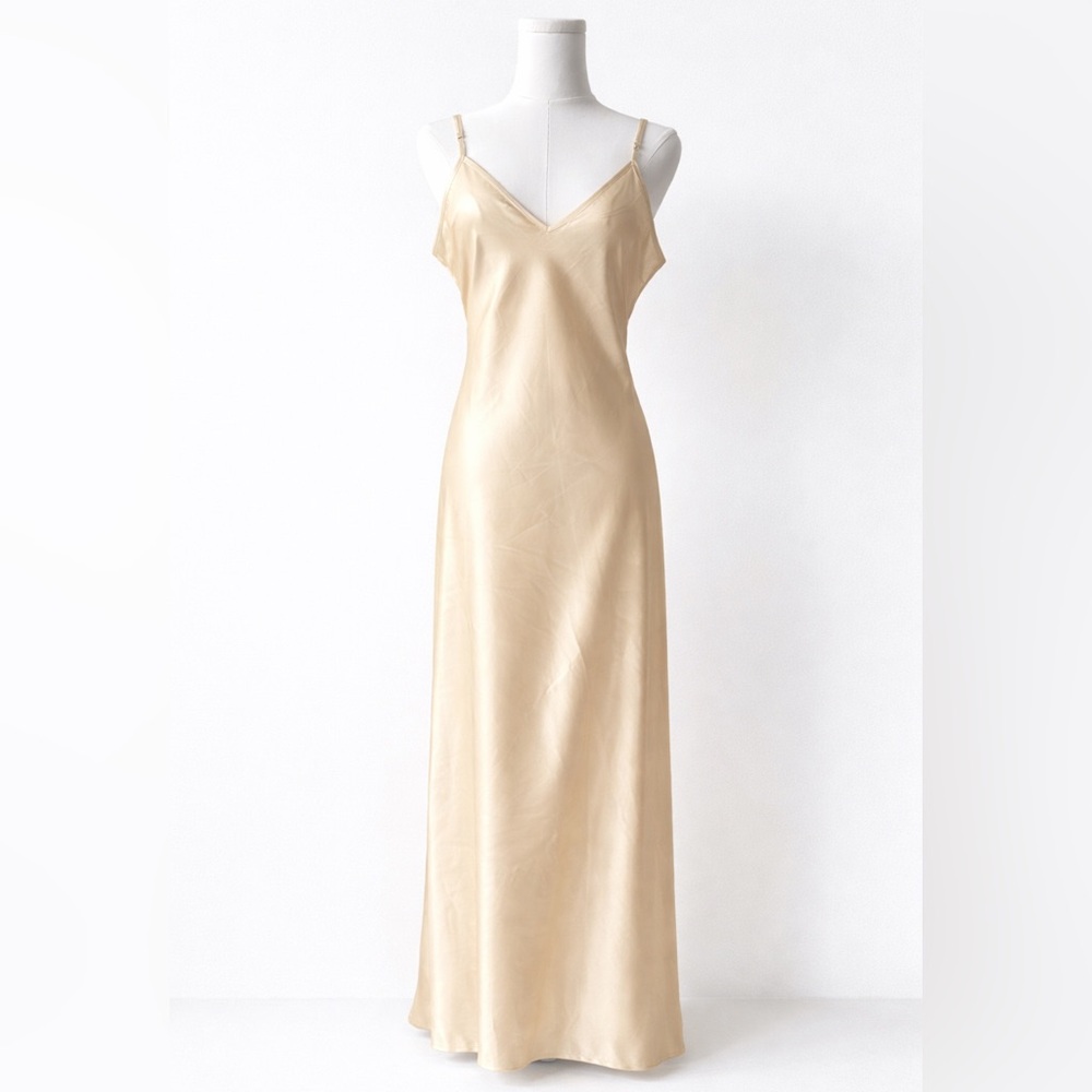 Free People Champagne Satin Maxi Slip Dress L | 90s Minimalist style